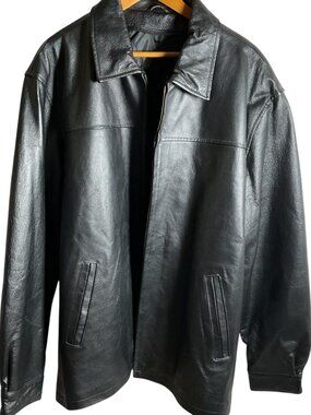 NWT Oscar Piel Mens Black Leather Jacket Zip Closure & Pockets